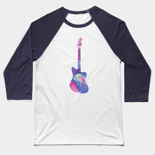 Offset Style Electric Guitar Watercolor Texture Baseball T-Shirt by nightsworthy